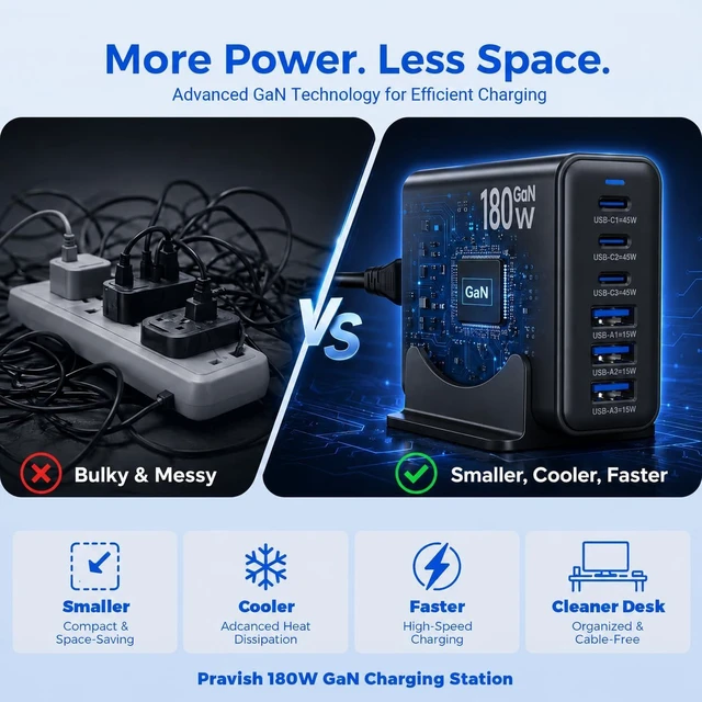 Alt view image 6 of 7 - 180W GaN USB C Charging Station 6 Port Desktop Charger