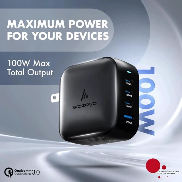 Alt view image 2 of 7 - 100W GaN Charger 3XType-C & USB-A Superfast 2.0 Charging Compatible for iPhone 17/16/16 Pro Max/15 Series/iPad Pro Smartphones Tablets and More PD/PPS/QC 3.0 Compact Foldable Plug