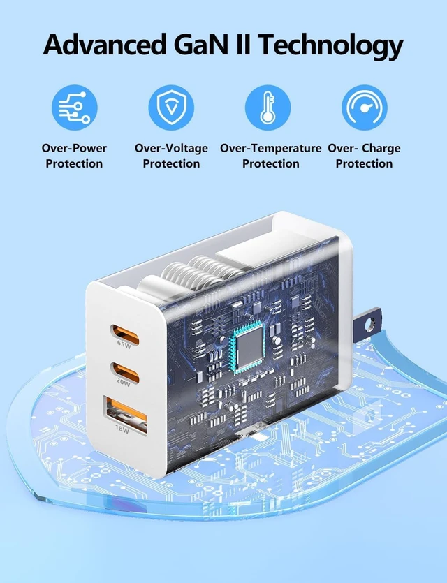 Alt view image 4 of 7 - 85W USB C Charger for iPhone 18 17 16 Pro Max 3-Port PD 3.0 GaN