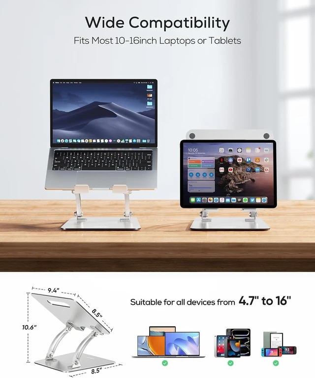 Alt view image 4 of 7 - Ergonomic Adjustable Laptop Stand for Desk Dual Foldable Computer Riser with Advanced Heat-Vent Heavy-Duty Portable Notebook Holder for Posture Correction Compatible with Mac 10-16 Laptops