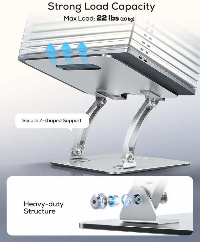 Alt view image 5 of 7 - Ergonomic Adjustable Laptop Stand for Desk Dual Foldable Computer Riser with Advanced Heat-Vent Heavy-Duty Portable Notebook Holder for Posture Correction Compatible with Mac 10-16 Laptops