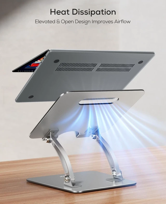 Alt view image 7 of 7 - Ergonomic Adjustable Laptop Stand for Desk Dual Foldable Computer Riser with Advanced Heat-Vent Heavy-Duty Portable Notebook Holder for Posture Correction Compatible with Mac 10-16 Laptops