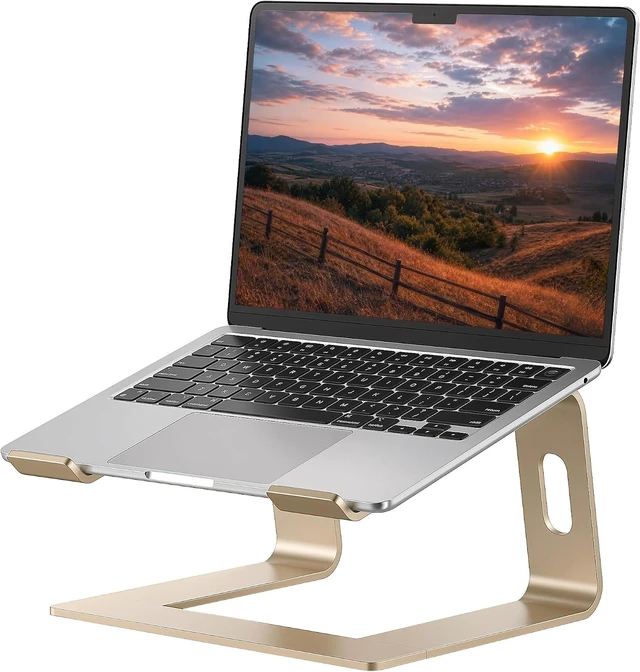 Main image of Laptop Stand Aluminum Ergonomic Desk Riser 10-15.6 Gold
