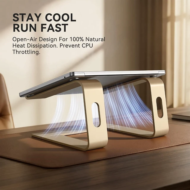 Alt view image 2 of 7 - Laptop Stand Aluminum Ergonomic Desk Riser 10-15.6 Gold
