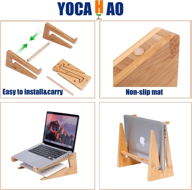 Alt view image 4 of 7 - Wooden Laptop Stand Vertical Laptop for 13-18.6in Bamboo Stand for Desk