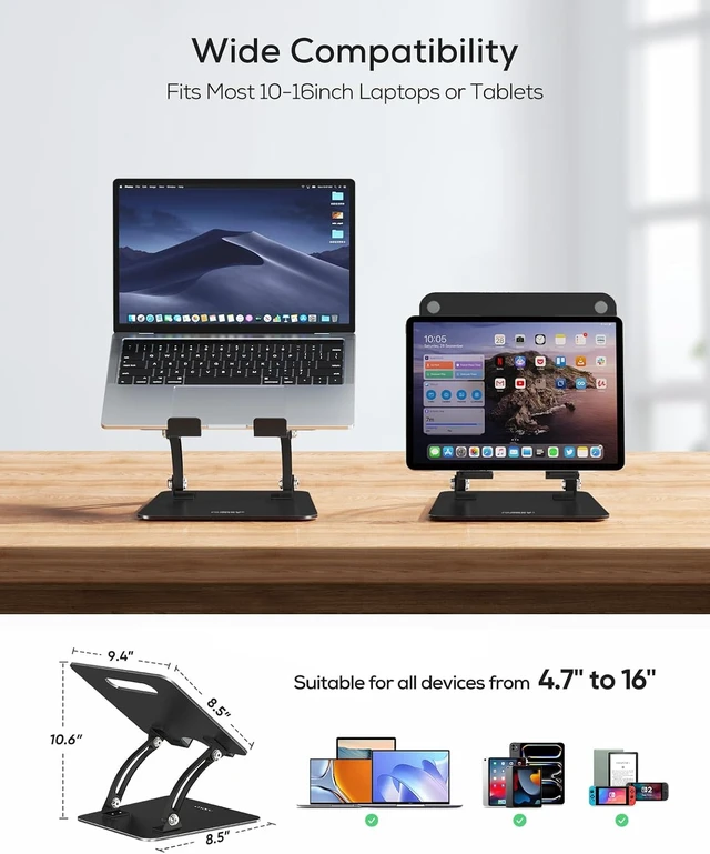 Alt view image 4 of 7 - Fully Adjustable Laptop Stand for Desk Dual Foldable Computer Riser