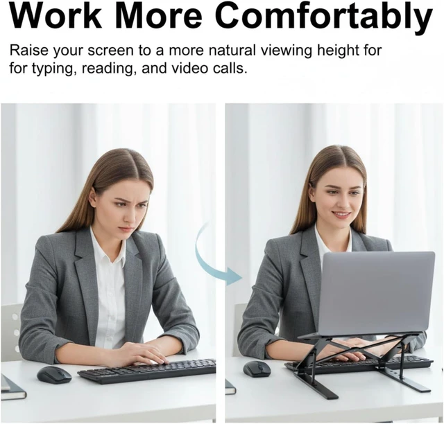 Main image of Foldable Laptop Stand 7-Level Adjustable Aluminum Riser for Laptops and Tablets Portable Desk Holder for Students Home Office and Travel (Black Aluminum)