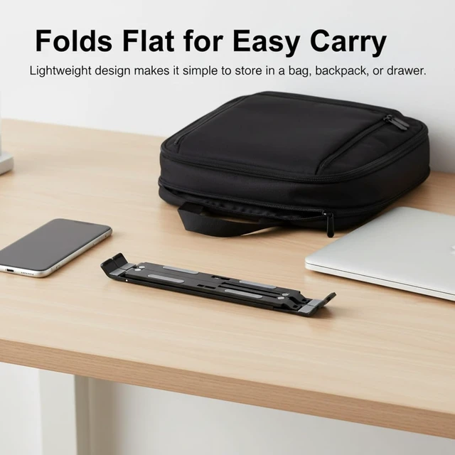 Alt view image 3 of 6 - Foldable Laptop Stand 7-Level Adjustable Aluminum Riser for Laptops and Tablets Portable Desk Holder for Students Home Office and Travel (Black Aluminum)
