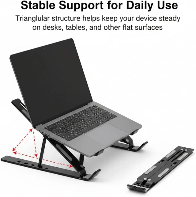 Alt view image 4 of 6 - Foldable Laptop Stand 7-Level Adjustable Aluminum Riser for Laptops and Tablets Portable Desk Holder for Students Home Office and Travel (Black Aluminum)