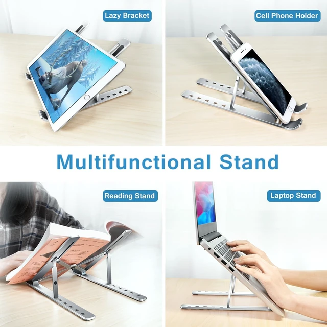 Alt view image 7 of 7 - Laptop Stand Laptop Holder Riser Computer Tablet Stand Silver