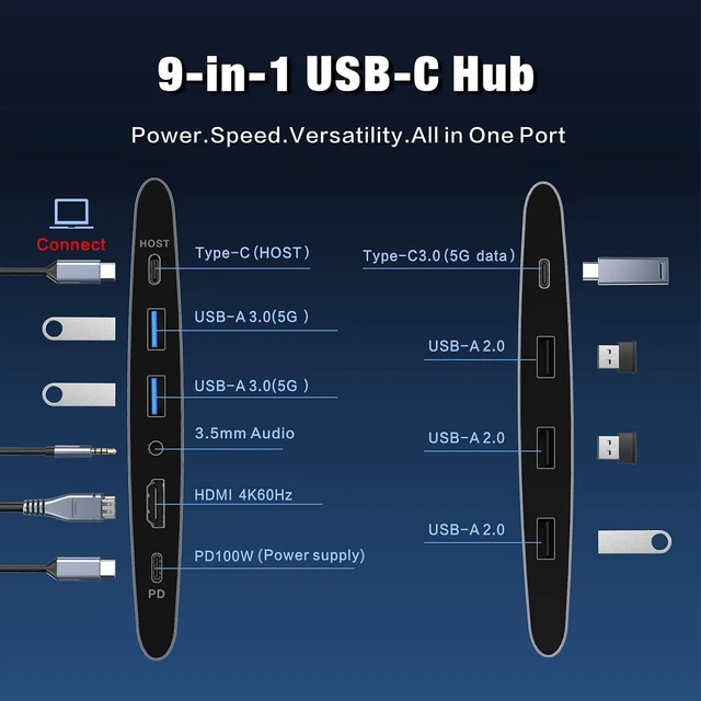 Alt view image 3 of 7 - USB-C Hub Laptop Stand with Fan Aluminum Laptop Riser with Docking Station 9-IN-1 4K@60Hz HDMI 100W PD Charging USB 3.0 3.5mm Audio 360° Swivel for MacBook Pro/Air iPad Pro & Type-C Laptops