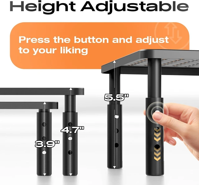 Alt view image 2 of 7 - Computer Monitor Stand Riser For Desk 3 Height Adjustable 2 Pack