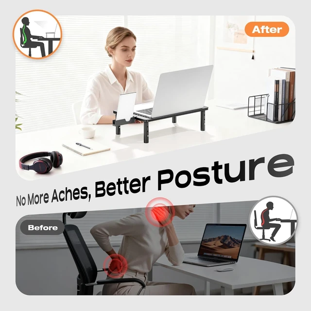 Alt view image 4 of 7 - Computer Monitor Stand Riser For Desk 3 Height Adjustable 2 Pack