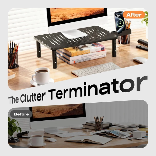 Alt view image 6 of 7 - Computer Monitor Stand Riser For Desk 3 Height Adjustable 2 Pack