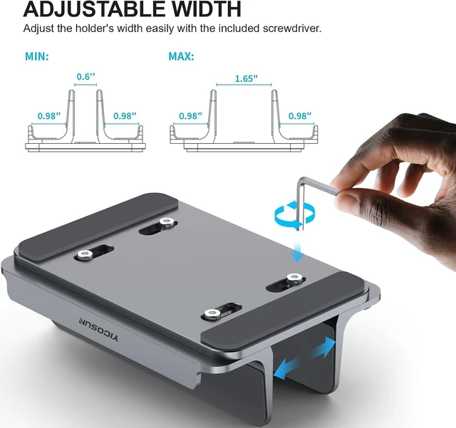 Alt view image 2 of 7 - 3-Slot Aluminum Vertical Laptop Stand for Desk - Adjustable Width Dock for MacBook Surface Samsung up to 17.3 inches - Space-Saving & Protective Design - Gray