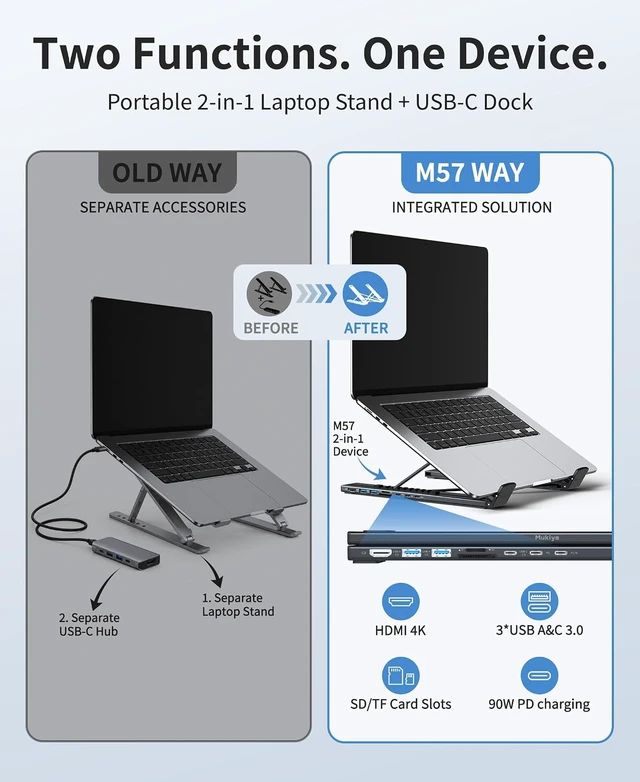 Alt view image 2 of 7 - Portable Laptop Stand with Docking Station 8-in-1 USB-C Hub