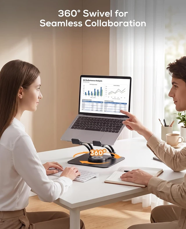 Alt view image 2 of 7 - 360° Rotating Ergonomic Laptop Stand for Desk Dual Foldable Design