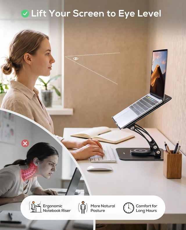 Alt view image 3 of 7 - 360° Rotating Ergonomic Laptop Stand for Desk Dual Foldable Design