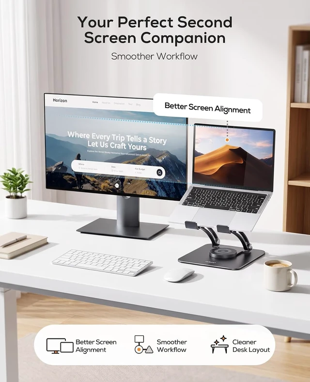 Alt view image 5 of 7 - 360° Rotating Ergonomic Laptop Stand for Desk Dual Foldable Design