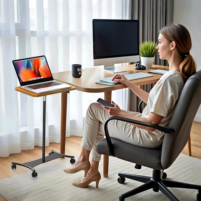 Alt view image 2 of 6 - Rolling Laptop Stand 2-in-1 Floor & Desktop 16.5-51 Adjustable Height