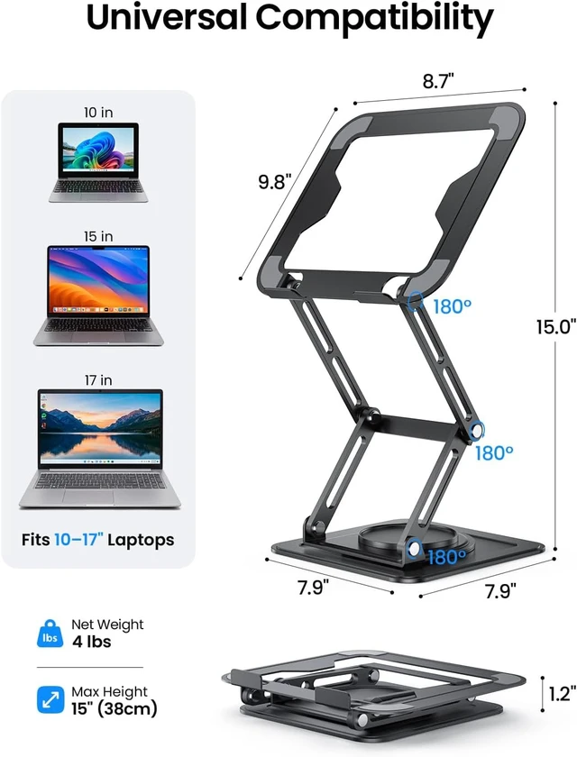 Alt view image 5 of 7 - 15 Laptop Stand for Desk 360° Rotating Heavy Duty Laptop Riser Stand