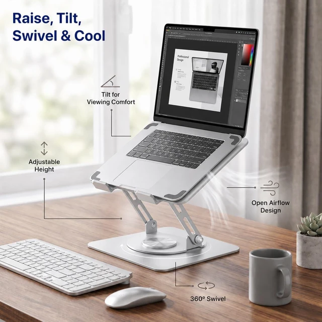 Alt view image 2 of 7 - Swivel Laptop Stand for Desk 360 Riser Arctic Silver