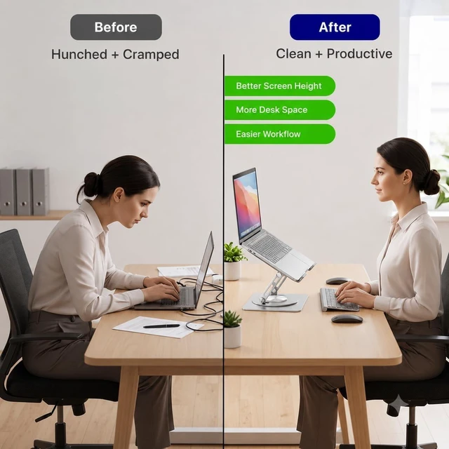 Alt view image 3 of 7 - Swivel Laptop Stand for Desk 360 Riser Arctic Silver