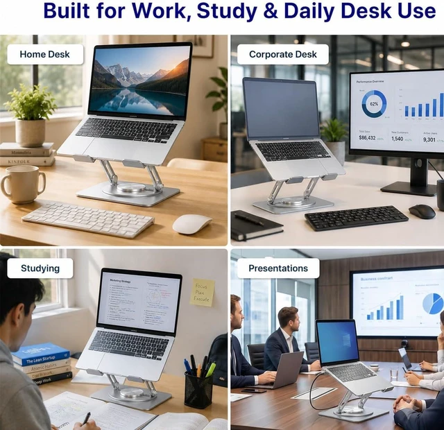 Alt view image 7 of 7 - Swivel Laptop Stand for Desk 360 Riser Arctic Silver