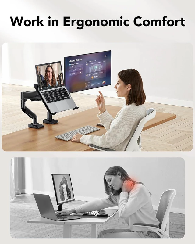 Alt view image 3 of 7 - 2 in 1 Function Laptop Mount with Tray Fits 13-34 Monitors & Up to 17 Notebook Ergonomic Laptop Arm with Full Motion Adjustment Laptop Stand for Desk VESA 75x75mm/100x100mm