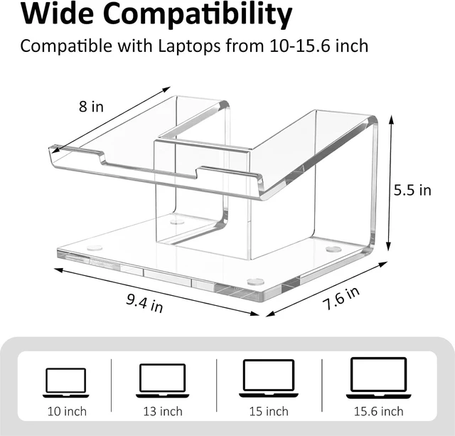 Alt view image 4 of 7 - Acrylic Laptop Stand for Desk Laptop Riser for 10-15.6 Inch Laptops Ergonomic Computer Stand Holder Compatible with Macbooks and Notebooks- Clear