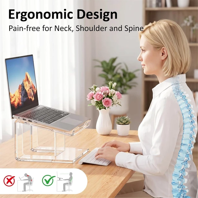 Alt view image 2 of 7 - Acrylic Laptop Stand for Desk Laptop Riser for 10-15.6 Inch Laptops Ergonomic Computer Stand Holder Compatible with Macbooks and Notebooks- Clear