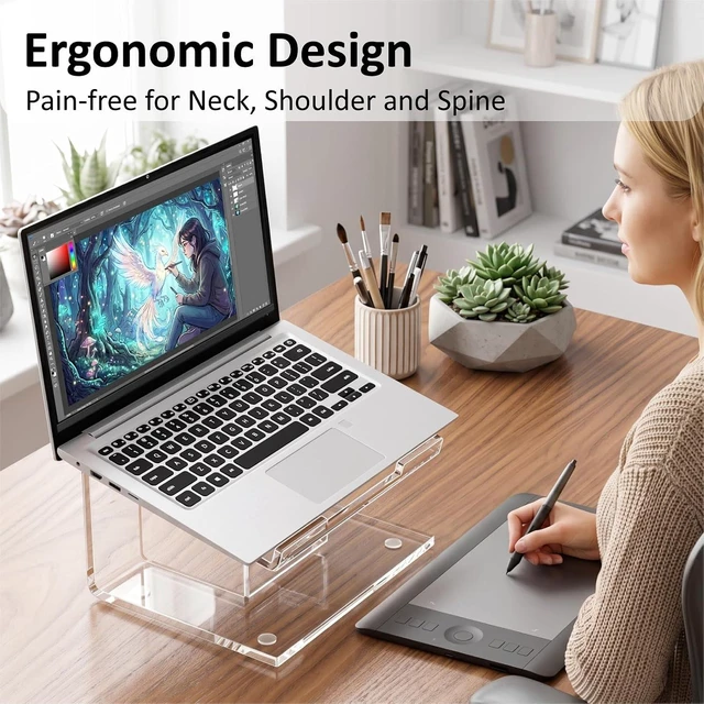 Alt view image 6 of 7 - Acrylic Laptop Stand for Desk Laptop Riser for 10-15.6 Inch Laptops Ergonomic Computer Stand Holder Compatible with Macbooks and Notebooks- Clear