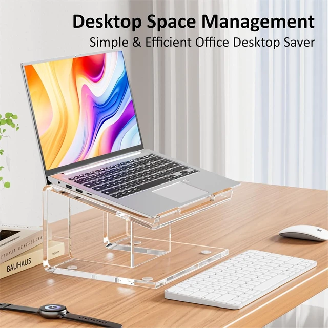 Alt view image 7 of 7 - Acrylic Laptop Stand for Desk Laptop Riser for 10-15.6 Inch Laptops Ergonomic Computer Stand Holder Compatible with Macbooks and Notebooks- Clear