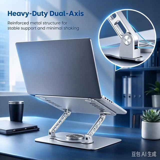 Alt view image 6 of 7 - 360°Rotatable Laptop Stand for Desk with Cooling Fan Metal Laptop Riser Fits 10-17Inch Laptops