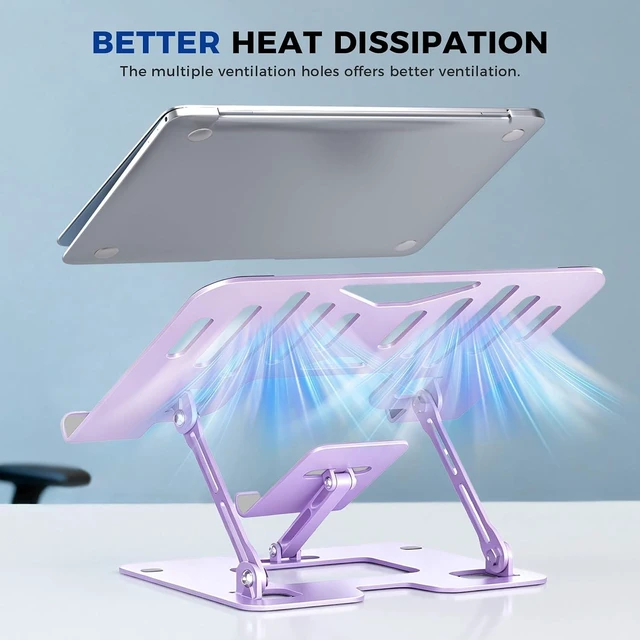 Alt view image 4 of 7 - Ergonomic 2-in-1 Purple Laptop Phone Stand for Desk Adjustable Riser Sturdy and Portable Fits All Laptops and Phone (Purple)