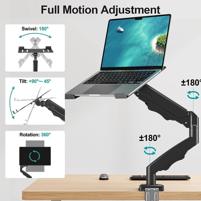Alt view image 3 of 7 - Laptop Arm Mount for Desk Fits Max 17 Notebook and 32 Monitors