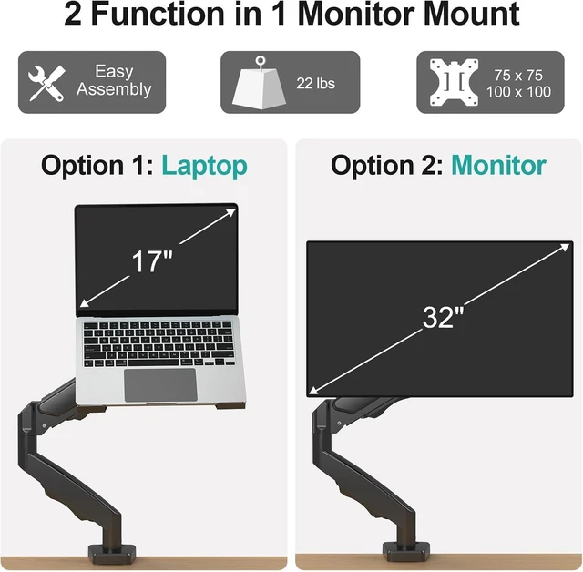 Alt view image 2 of 7 - Laptop Arm Mount for Desk Fits Max 17 Notebook and 32 Monitors