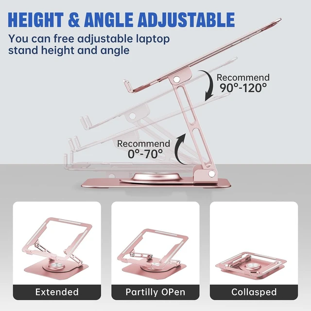 Alt view image 4 of 6 - Laptop Stand for desk(360°Rotating) Aluminum laptop Riser for 10-16Laptops