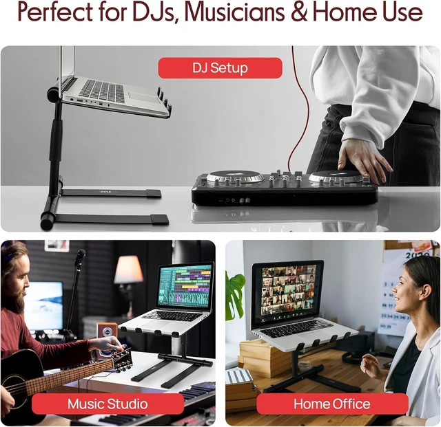 Alt view image 3 of 7 - Portable Folding Laptop Stand - Standing Table with Adjustable Angle Foldable Height and Four Prong Anti-Slip Tray for iPad Tablet DJ Mixer Workstation Gaming and Home Use - PLPTS55