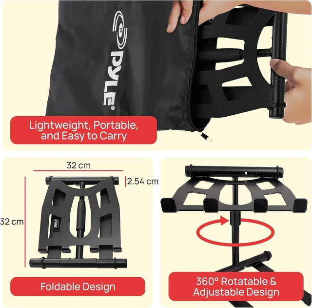 Alt view image 4 of 7 - Portable Folding Laptop Stand - Standing Table with Adjustable Angle Foldable Height and Four Prong Anti-Slip Tray for iPad Tablet DJ Mixer Workstation Gaming and Home Use - PLPTS55