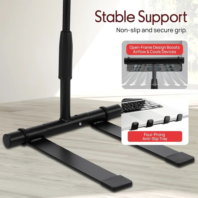 Alt view image 7 of 7 - Portable Folding Laptop Stand - Standing Table with Adjustable Angle Foldable Height and Four Prong Anti-Slip Tray for iPad Tablet DJ Mixer Workstation Gaming and Home Use - PLPTS55