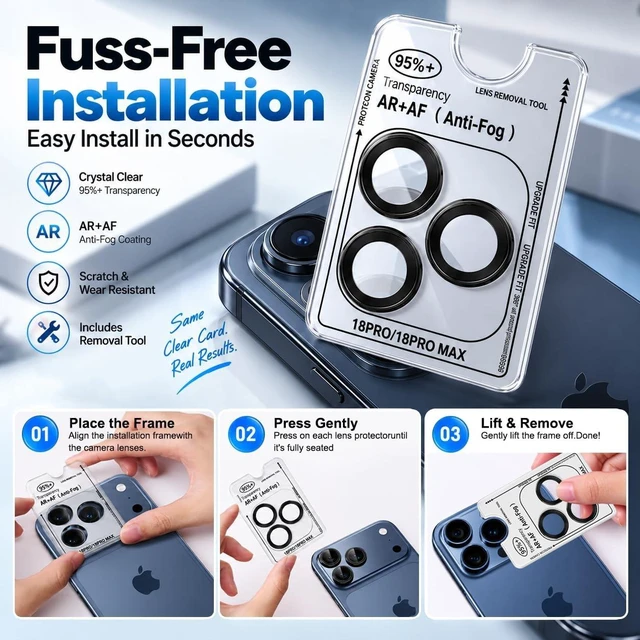 Alt view image 3 of 7 - 2 Pack AR+AF Camera Lens Protector for iPhone DUO with Install Tray