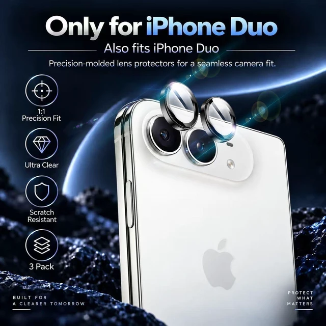 Alt view image 2 of 7 - 2 Pack AR+AF Camera Lens Protector for iPhone DUO with Install Tray