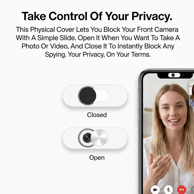 Alt view image 4 of 7 - Smartphones Webcam Cover Protect Privacy Front Camera Cover for Phone Webcam Blocker for Single Front Camera Privacy Slider Protects Your Phone Security 2 Pack-Black