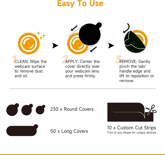 Alt view image 6 of 7 - Webcam Covers 290 Pack 10 Sheets Ultra Slim Black Matte Vinyl Reusable Camera Privacy Stickers 5 Multi Sizes Residue-Free Webcam Blocker for Laptop Phone Tablet Smart TV