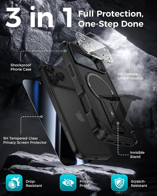 Alt view image 3 of 7 - 3 in 1 for iPhone 18 Pro Max Case with Privacy Screen Protector Black