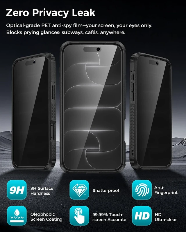 Alt view image 5 of 7 - 3 in 1 for iPhone 18 Pro Max Case with Privacy Screen Protector Black