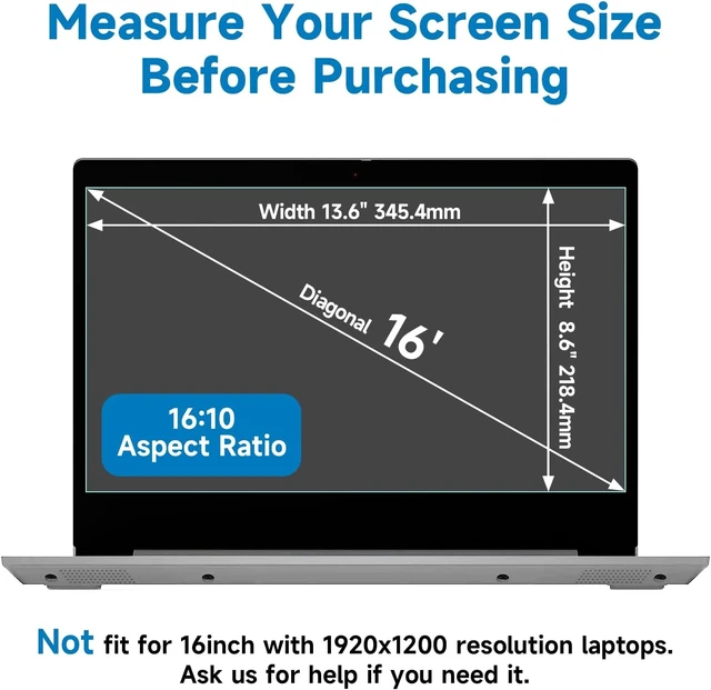 Alt view image 7 of 7 - 2 Pack 16 Inch 16:10 Anti Blue Light Laptop Screen Protector Reduce Eye Strain Anti Glare Screen Protector for 16 with 1920x1200 Resolution Laptops Not for 16.1
