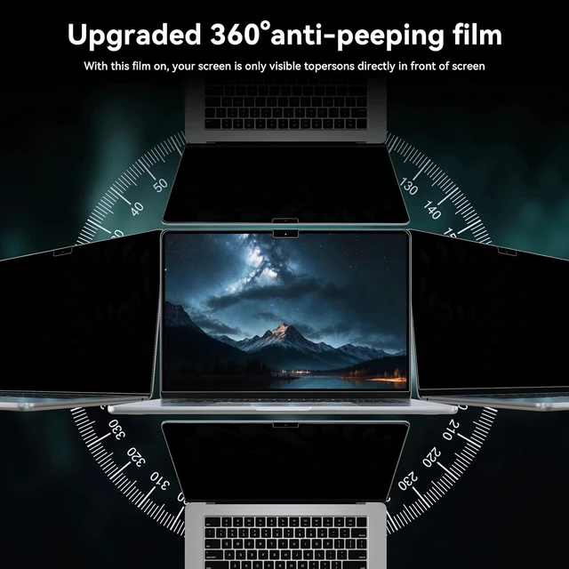 Alt view image 2 of 7 - 360° Privacy Screen Macbook Air 13.6/13 Inch (2022-2026 M2 M3 M4 M5) Matte Anti Glare Blue Light 13.6in Mac Scratch Resistant Laptop Screen Protector Filter