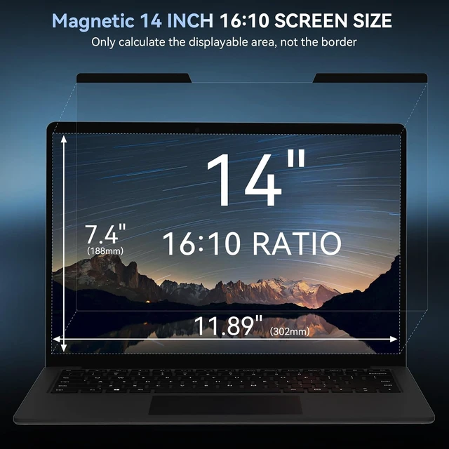 Alt view image 2 of 7 - Magnetic Laptop Privacy Screen 14 inch 16:10 Aspect Removable Anti Glare Protector Blue Light Privacy Screen Filter Filter Shield Compatible with HP//////Thinkpad Envy
